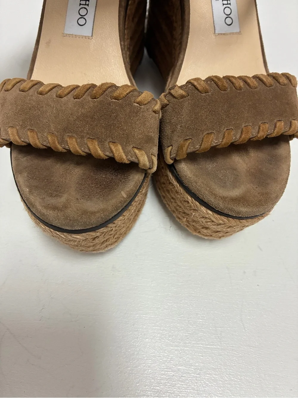 Jimmy Choo Tan Suede Wedge Sandals